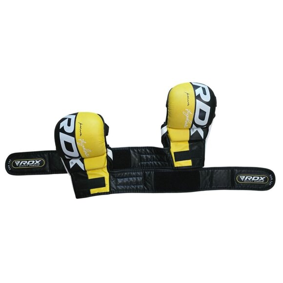 RDX Yellow/Black Sparring Gloves With Wrist Strap - Picture 4 of 9